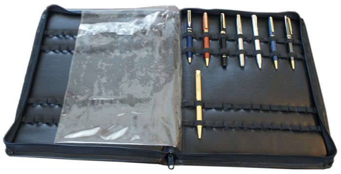 New Zippered Leatherette Pen Case Storage~Displays & Holds 60 Pens 