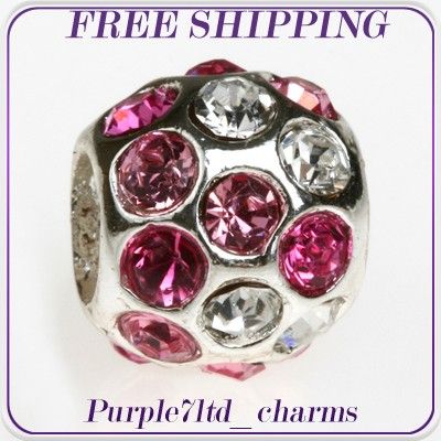 1pc silver pink crystal bead for European bracelet beads charm 87Y 