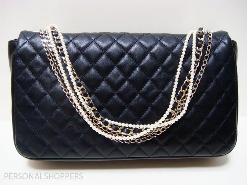 2DIE4 CHANEL WESTMINSTER BLACK LEATHER PEARL FLAP BAG NEW  