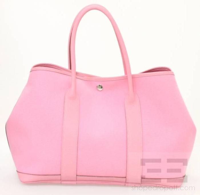 Hermes Pink Canvas & Leather Trim Garden Party PM Tote Bag  