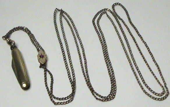   SB BLACKINTON 48 WATCH FOB CHATELAINE NECKLACE W/RUBY SLIDE & KNIFE