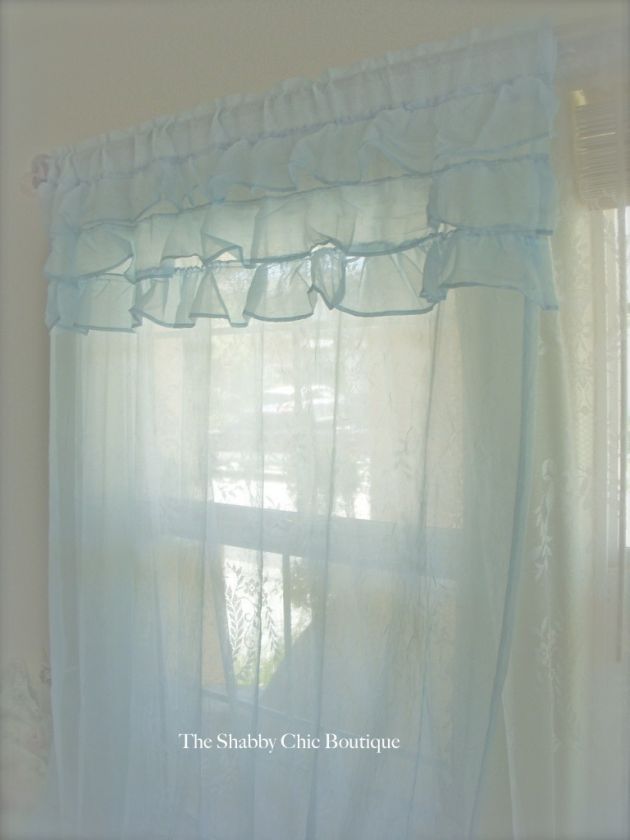 Set 2 Sheer Blue 3 Layers Soft Ruffles Chic Drape Panel Voile Drapery 