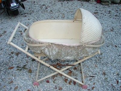 Vintage Wood Portable Bassinet Stroller  