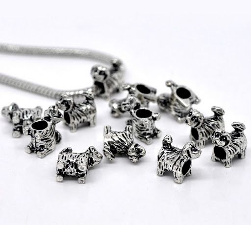 ANTIQUE SILVER EUROPEAN ANIMAL SPACER BEAD CHARM CUTE CAT DOG BAT PIG 