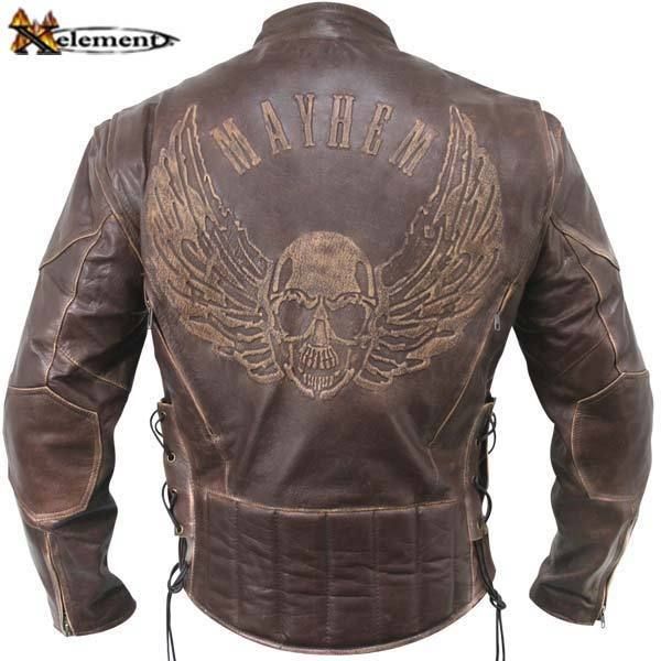 BROWN Distressed Leather Flying Skull Racer Jacket  