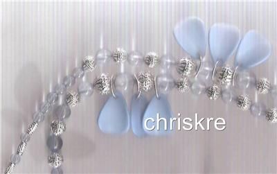 Baby Powder Blue Silver Glass Bead Beaded ID Lanyard Nursing Jewelry 