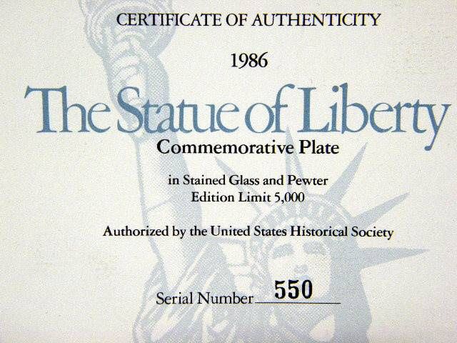   Glass Pewter Plate   Statue of Liberty US Historical Society Ltd Ed