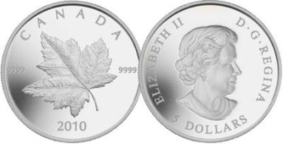Canada   2010 Piedfort Reverse   Proof 1 oz. Silver Maple Leaf Coin 
