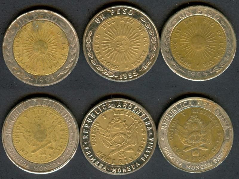 ARGENTINA  LOT 3 DIFERENT FALSE COIN BIMETALIC 1 PESO  