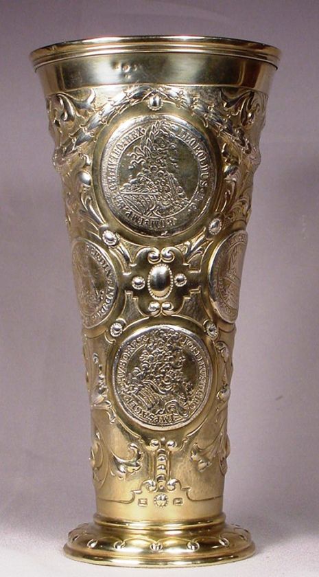 Rare Renaissance Revival Antique Silver Gilt Beaker  