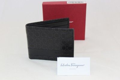 NEW Salvatore Ferragamo 66 8742/01 Pebble Calf Mens Wallet Black 