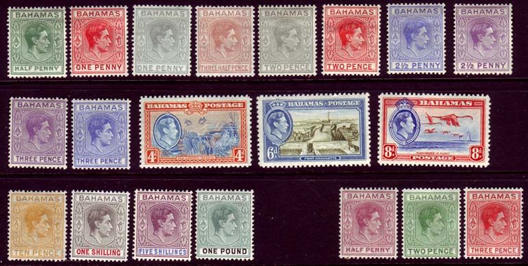 Bahamas 1938 46 KGVI issue Sc #100 113,154 156 mh/lh  