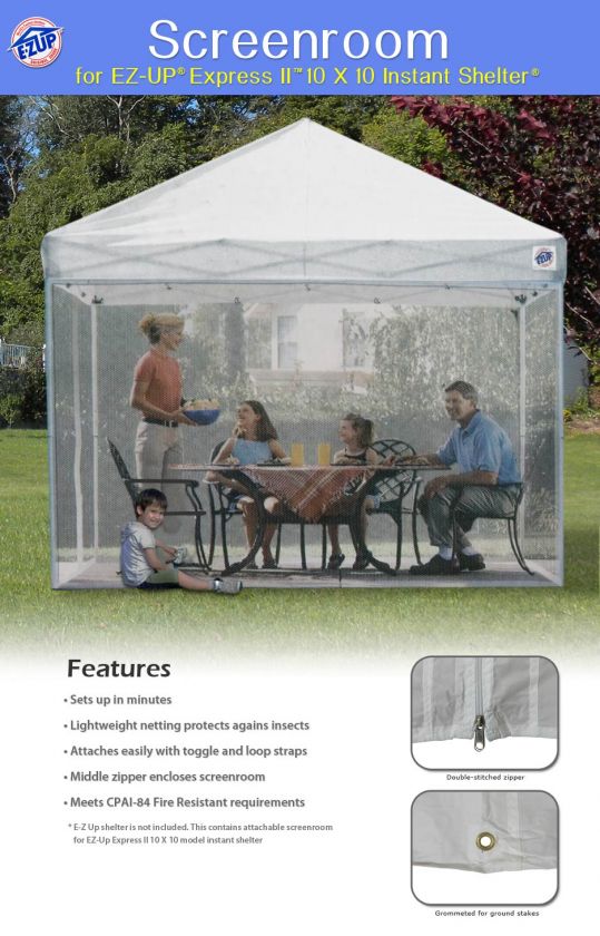 Screenroom for EZ Up Express II gazebo/shelter  