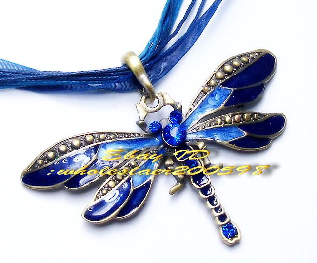 WHOLESALE 12strds Dragonfly Rhinestone&Alloy Necklaces  