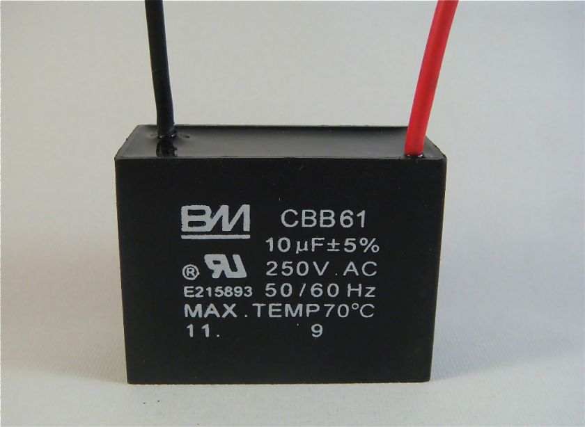 FAN CAPACITOR CBB61 10uf 250V 2 WIRE  