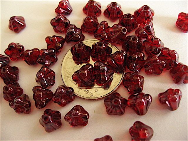 50 Siam Vega Bell Flower Czech Glass Beads 6mm  