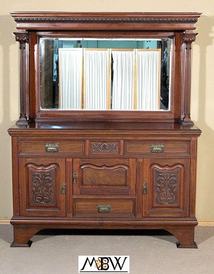 ANTIQUE English Solid WALNUT VICTORIAN BUFFET Sideboard SERVER c1899 