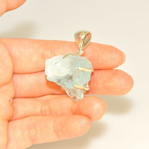 Sterling Silver 50.1 Carat ROUGH AQUAMARINE Pendant  