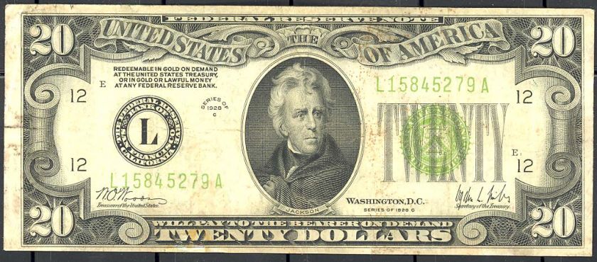 20 1928C   EXTREMELY RARE NOTE   F VF  