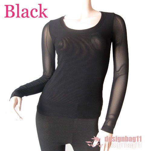 Women/Junior Plain Basic LONG SLEEVE Sheer Mesh Stretch T Shirts 6 