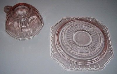 Pink Depression Glass MAYFAIR CUP & SAUCER Open Rose  