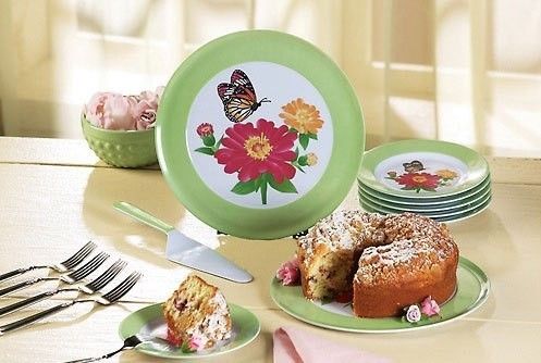 SPRING BUTTERFLY MELAMINE DESSERT SERVING SET 8 PC NEW  