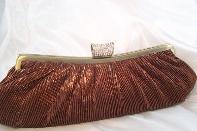 Designer BROWN METALLIC RHINESTONE EVENING BAG CLUTCH  