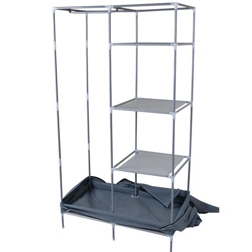   Storage Portable Wardrobe Organizer Closet Rack Silver Armoires