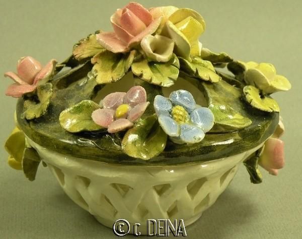 VINTAGE ITALY ART POTTERY FLOWER BASKET BOX  