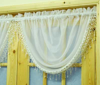 VOILE NET CURTAIN SWAGS WITH MACRAME FRINGING  