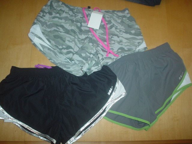 NWT BEBE SPORT RUNNING SHORTS BLACK GRAY SILVER CAMO M  