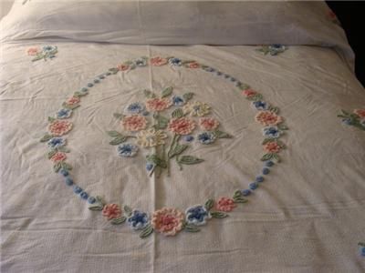 VINTAGE CABIN CRAFTS NEEDLE TUFT FLORAL CHENILLE SUMMER BEDSPREAD 