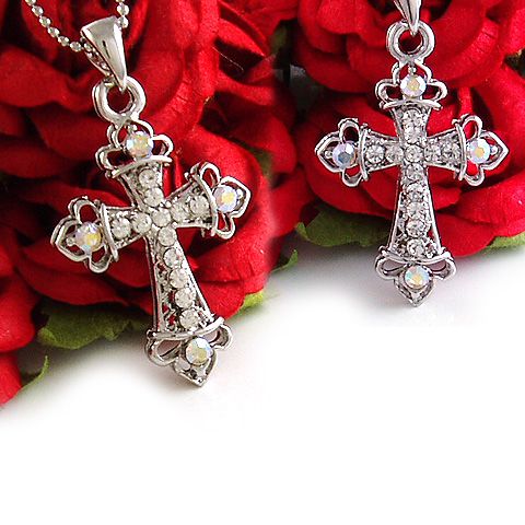 NEW CLEAR CROSS CRYSTAL RHINESTONES PENDANT NECKLACE  