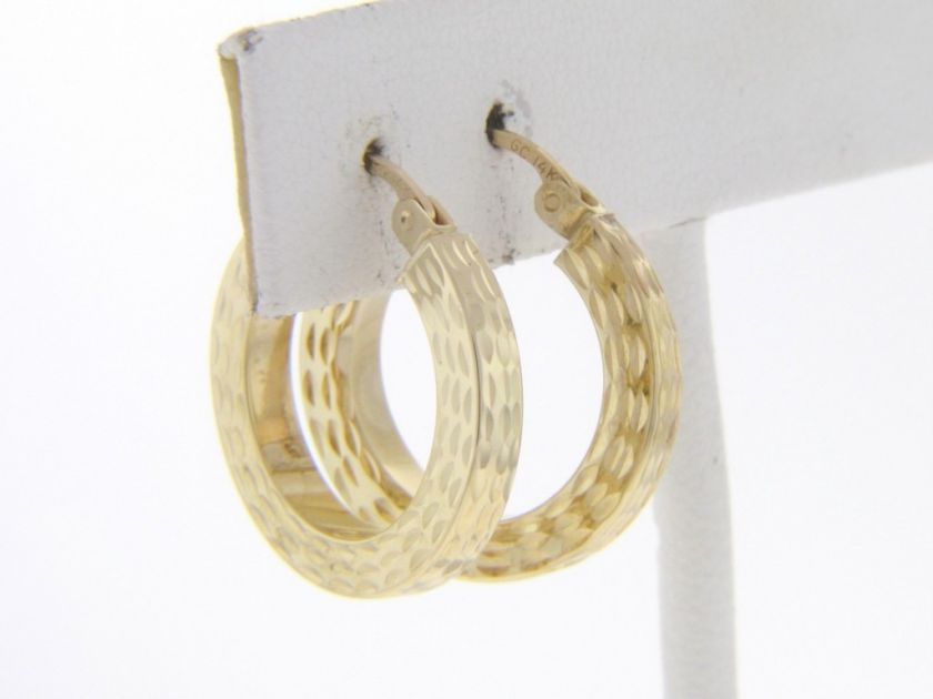 ESTATE 14K YELLOW GOLD DIAMOND CUT MEDIUM HOOP EARRINGS  