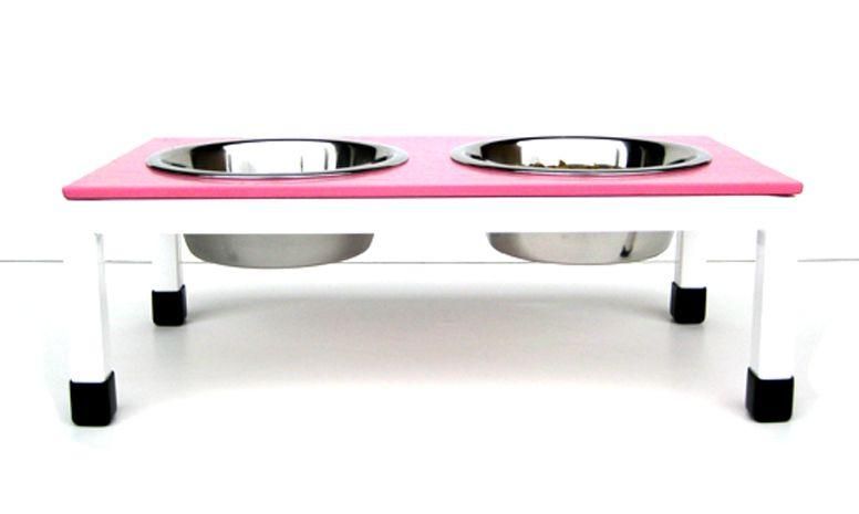 Double Elevated Raised DOG FEEDER dish Pink Green Black  