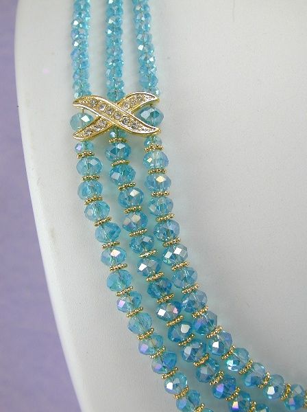 LOOK BLUE TOPAZ CRYSTAL BEADED DUBAI SET 24K Gold gp Earrings 