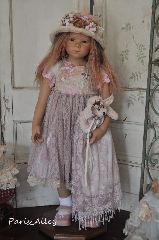 Pebble Beach~French Lace Dress, Teddy Bear & Hat Set 4 HIMSTEDT Doll 