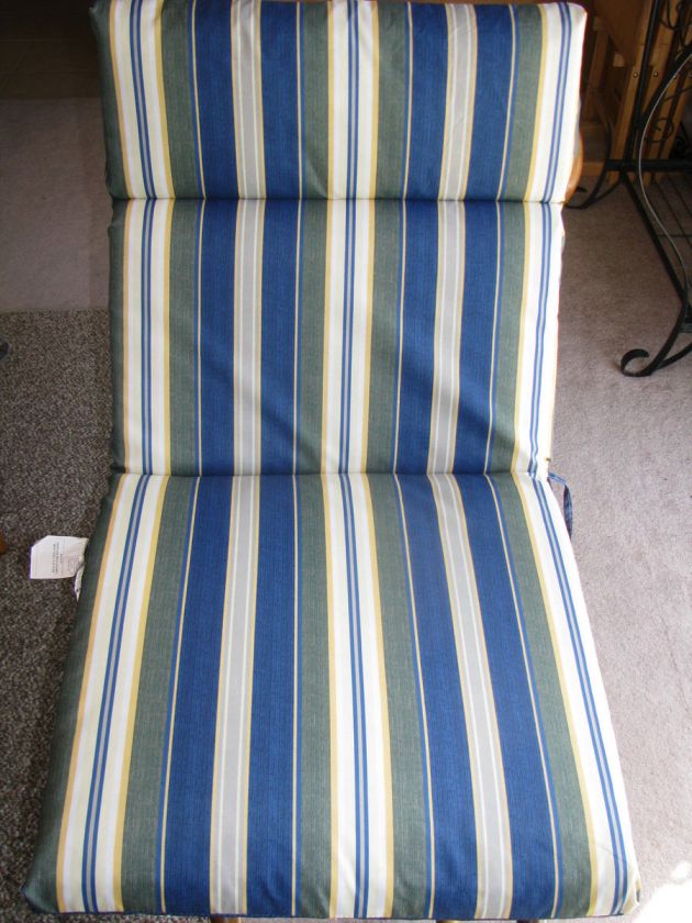 CHAIR CUSHION Outdoor Patio BLUE YELLOW + GREEN STRIPES Reversible NEW 