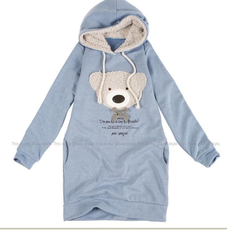 Women Girls Bear Long Hoodie Sweatshirt Top Outerwear  