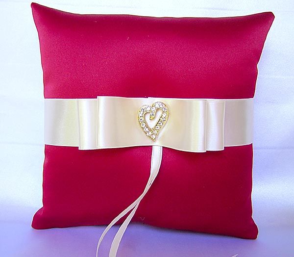 HEART CLARET RED FLOWER GIRL BASKET PILLOW GUEST BOOK  