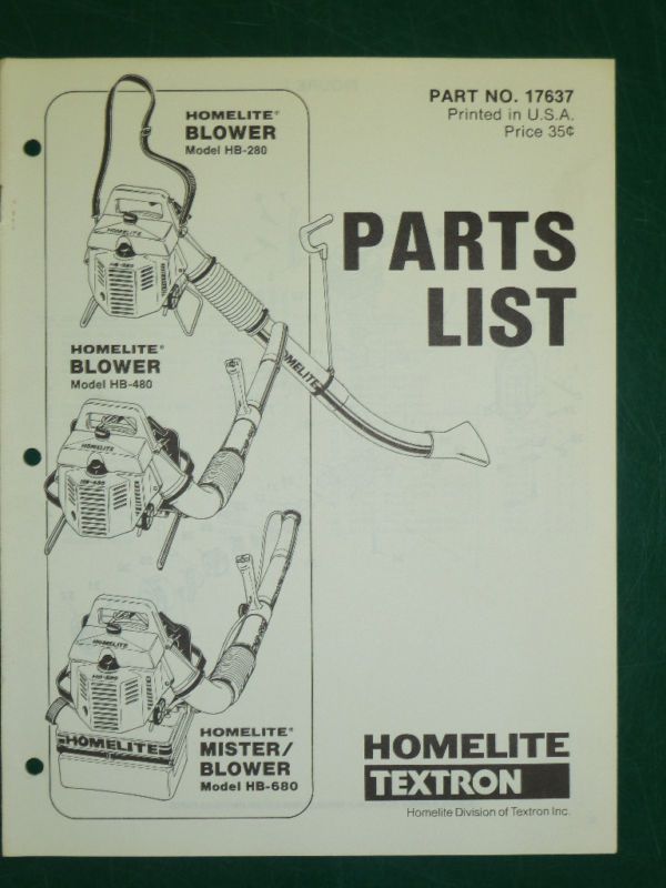 VINTAGE HOMELITE LEAF BLOWER PARTS MANUAL  