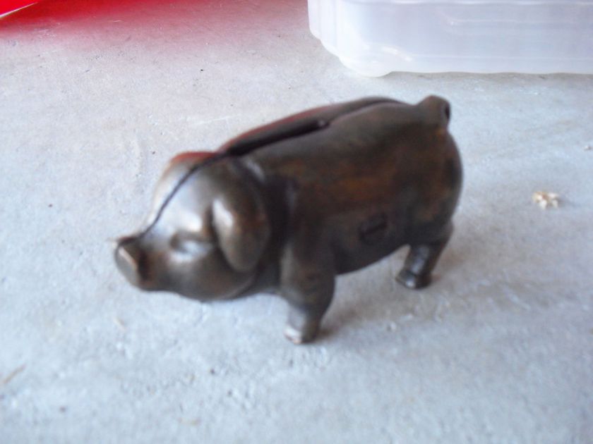 Antique Cast Iron Penny Piggy Bank 2 1/8 Tall LOOK  