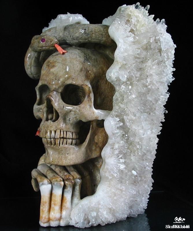    12.2 Druse/Cluster Quartz Rock Crystal Skull and Snakes Ruby Eye