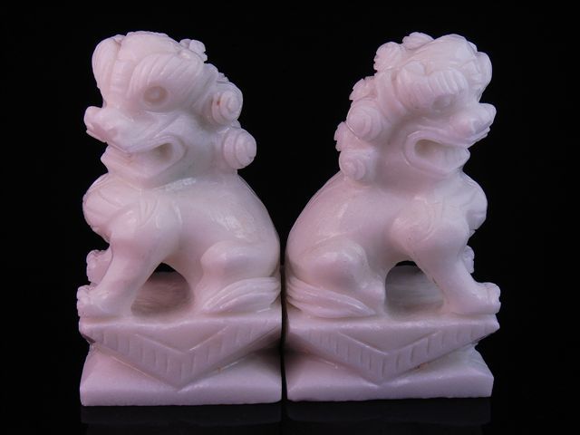 GORGEOUS PAIR WHITE MARBLE CRAFTED CHINESE LION STATUES  