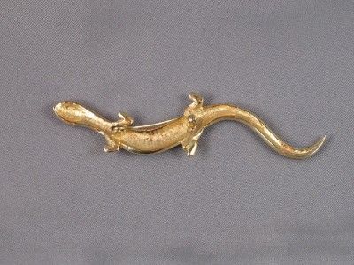 Vintage Lizzard Brooch   Black Enamel on Gold w/ Rhinestones    