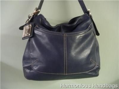   Navy BLUE Simply Stitched Leather Shoulder SATCHEL Tote Handbag Purse