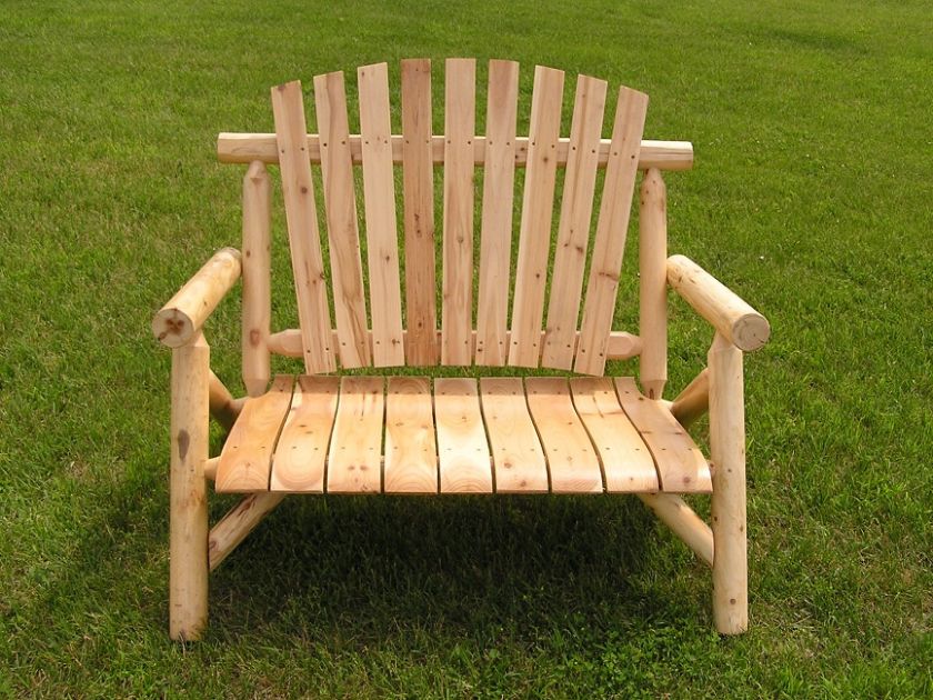 Deluxe White Cedar Log Love Seat Rustic Chair   Clear Seal Coated