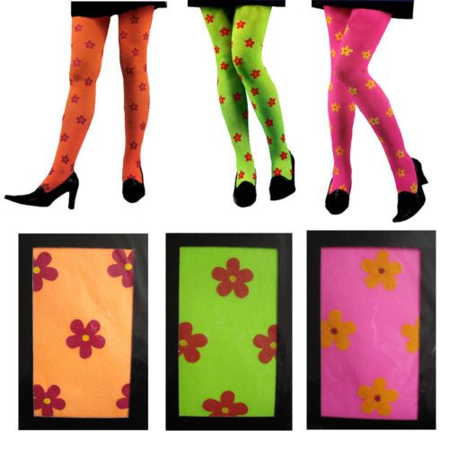 TIGHTS Pantyhose HIPPIE Orange Green Pink Flower Power  