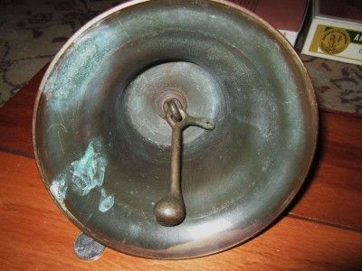 ANTIQUE/VINTAGE LARGE BRASS BELL W/ STRING PULL CLANGER BOAT BELL 