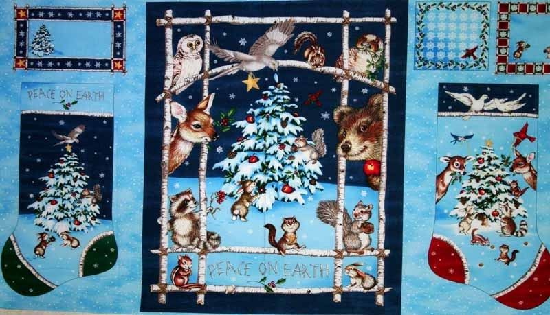 WOODLAND WINTER CHRISTMAS STOCKING QUILT FABRIC  